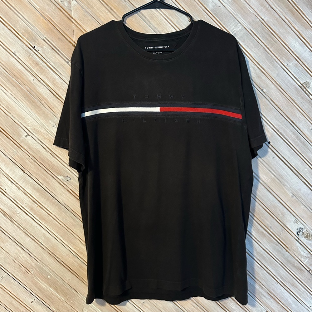 Tommy Hilfiger Vintage Logo Black Tee with Red and White Embroidered